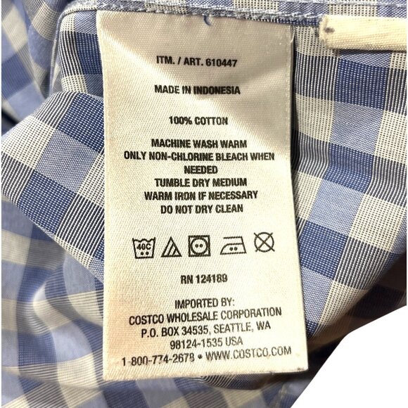 Mens Kirkland Signature Tailored Fit Non-Iron Blue & White Checkered Dress Shirt - Picture 3 of 7